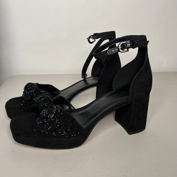 J. Crew Black Rhinestone Bow Platform Heels Size 11 - Picture 7 of 8
